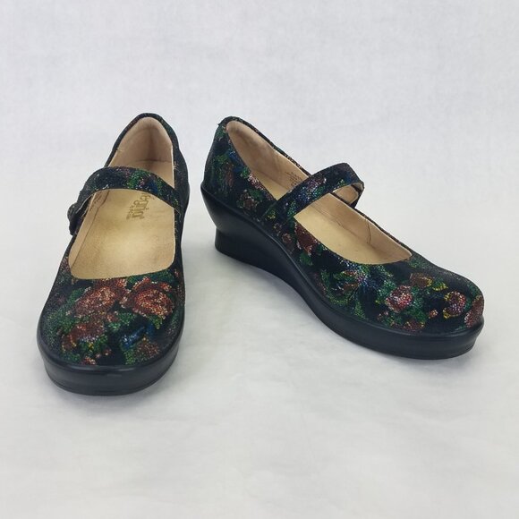 ALEGRIA Flair Wedge Mary Jane Women 8.5 Metallic Winter Garden Heel Comfort Shoe - Picture 1 of 16